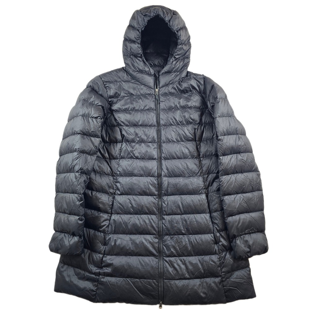 Eddie Bauer Down Puffer Womens Large Black Nylon Packable Hooded Parka EB650